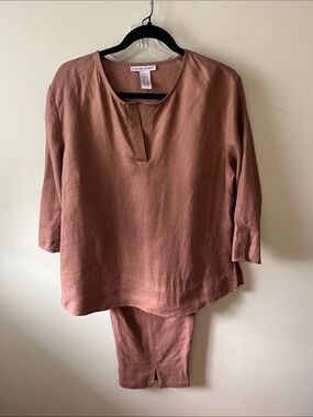 Jillian Jones Rust Brown Linen Tunic Top & crop pants